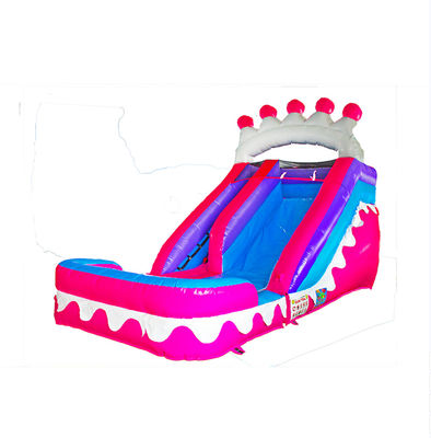 Pembe Taç Şişme Islak Kuru Şişme Slide Havuzla
